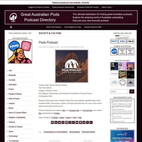 Peak Podcast With Ben Sanford
Screenshot of the podcast listing on the Great Australian Pods website