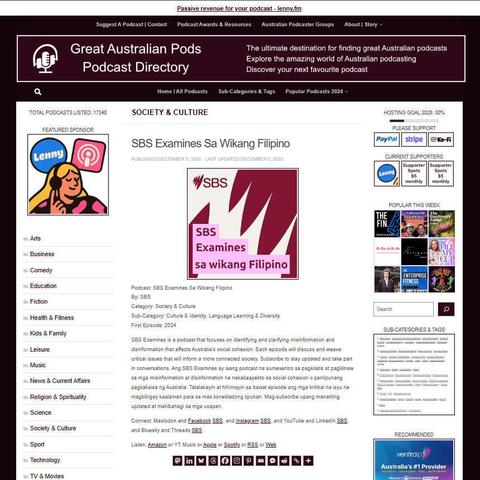 SBS Examines Sa Wikang Filipino
Screenshot of the podcast listing on the Great Australian Pods website
