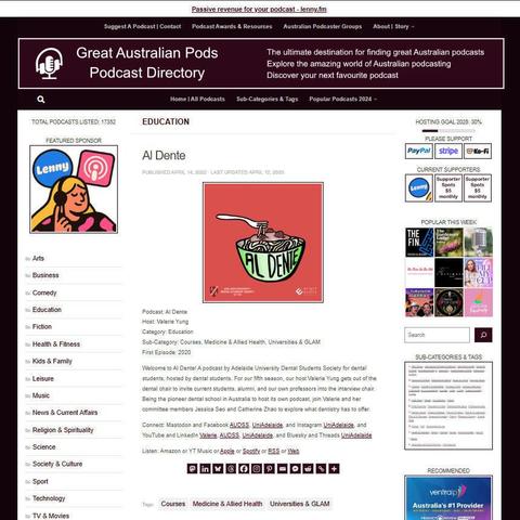 Al Dente 
Screenshot of the podcast listing on the Great Australian Pods website
