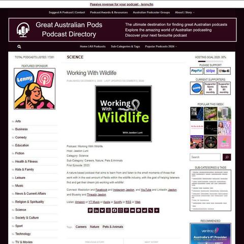 Working With Wildlife
Screenshot of the podcast listing on the Great Australian Pods website
