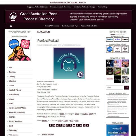 Purrfect Podcast
Screenshot of the podcast listing on the Great Australian Pods website