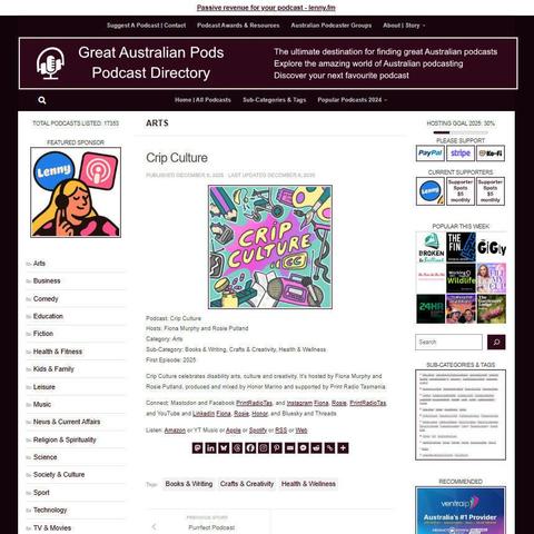 Crip Culture
Screenshot of the podcast listing on the Great Australian Pods website