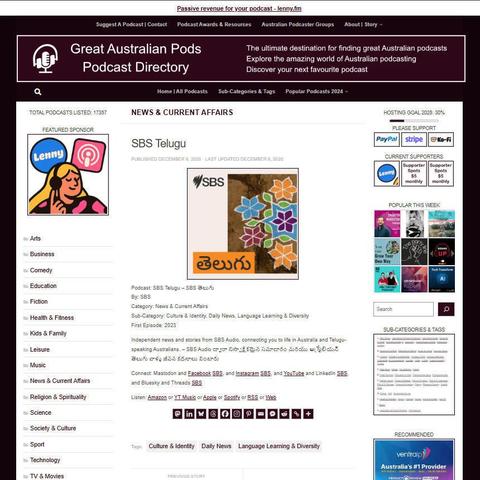 SBS Telugu - SBS తెలుగు
Screenshot of the podcast listing on the Great Australian Pods website