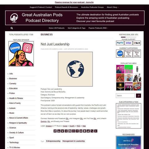 Not Just Leadership
Screenshot of the podcast listing on the Great Australian Pods website