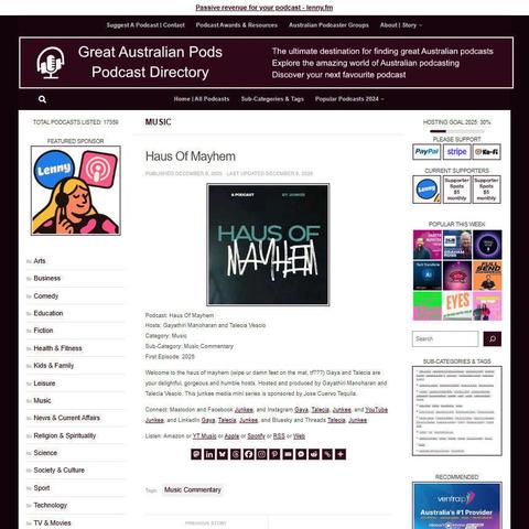 Haus Of Mayhem
Screenshot of the podcast listing on the Great Australian Pods website