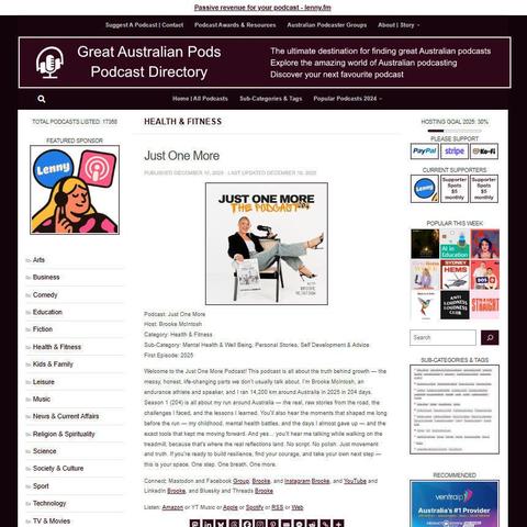 Just One More
Screenshot of the podcast listing on the Great Australian Pods website
