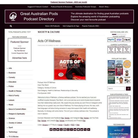 Acts Of Wellness
Screenshot of the podcast listing on the Great Australian Pods website