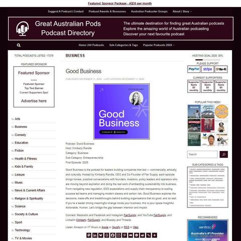 Good Business
Screenshot of the podcast listing on the Great Australian Pods website