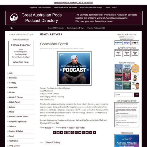 The Coach Mark Carroll Podcast 
Screenshot of the podcast listing on the Great Australian Pods website