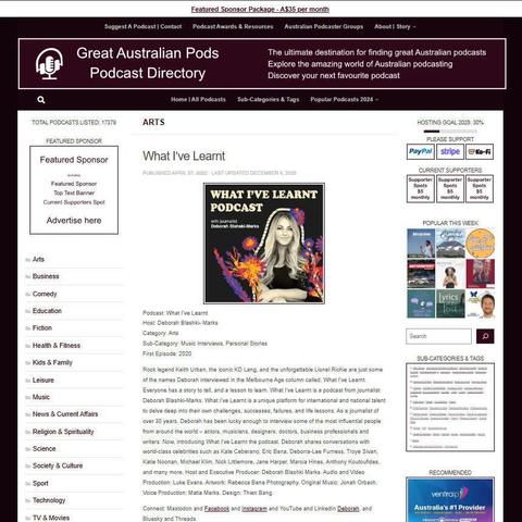 What I've Learnt
Screenshot of the podcast listing on the Great Australian Pods website