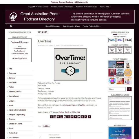 OverTime: The Podcast
Screenshot of the podcast listing on the Great Australian Pods website