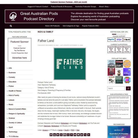 Father Land
Screenshot of the podcast listing on the Great Australian Pods website