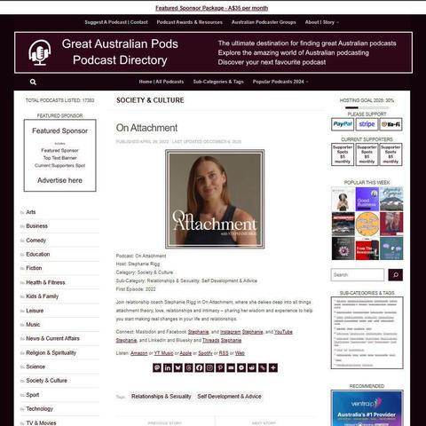On Attachment
Screenshot of the podcast listing on the Great Australian Pods website