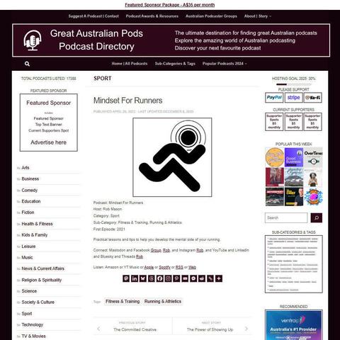 Mindset For Runners
Screenshot of the podcast listing on the Great Australian Pods website