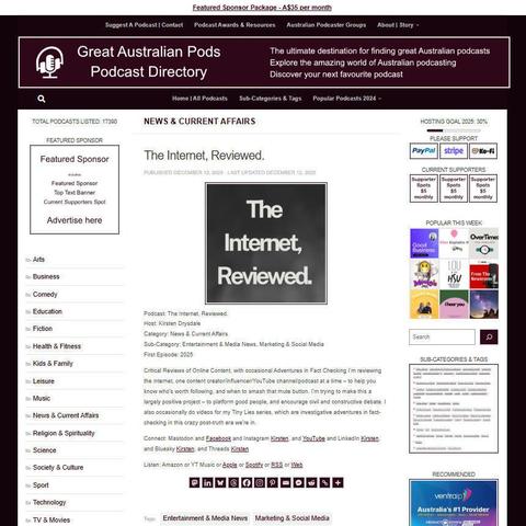 The Internet, Reviewed.
Screenshot of the podcast listing on the Great Australian Pods website