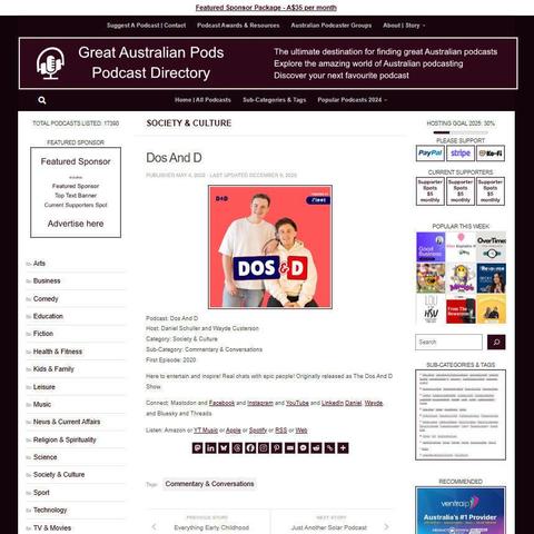 Dos And D
Screenshot of the podcast listing on the Great Australian Pods website