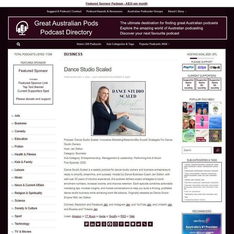 Dance Studio Scaled: Innovative Marketing|Retention|Biz Growth Strategies For Dance Studio Owners
Screenshot of the podcast listing on the Great Australian Pods website
