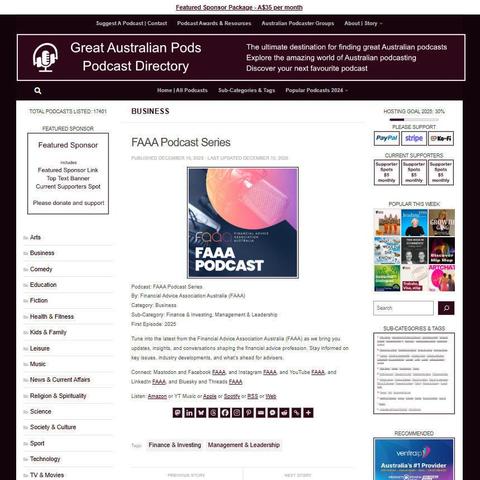 FAAA Podcast Series
Screenshot of the podcast listing on the Great Australian Pods website