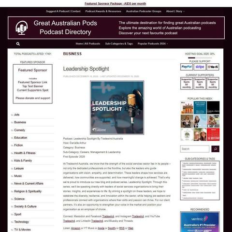 Leadership Spotlight By Tradewind Australia
Screenshot of the podcast listing on the Great Australian Pods website