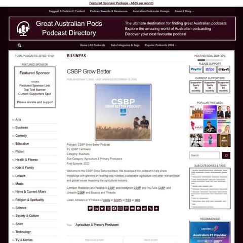 CSBP Grow Better podcast
Screenshot of the podcast listing on the Great Australian Pods website