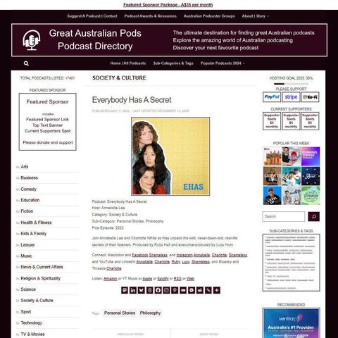 Everybody Has A Secret 
Screenshot of the podcast listing on the Great Australian Pods website