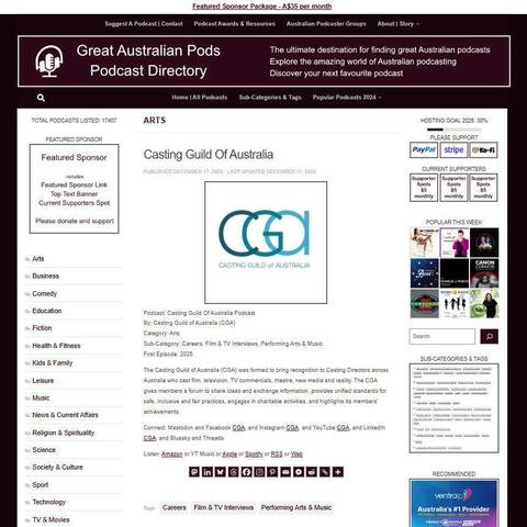 Casting Guild Of Australia Podcast
Screenshot of the podcast listing on the Great Australian Pods website