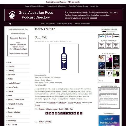 Ouzo Talk
Screenshot of the podcast listing on the Great Australian Pods website
