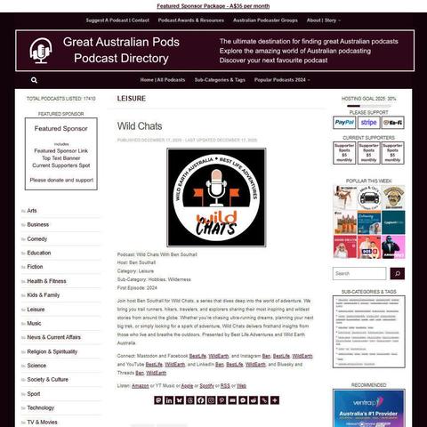 Wild Chats With Ben Southall
Screenshot of the podcast listing on the Great Australian Pods website