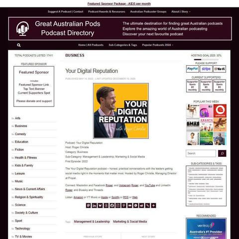 Your Digital Reputation
Screenshot of the podcast listing on the Great Australian Pods website