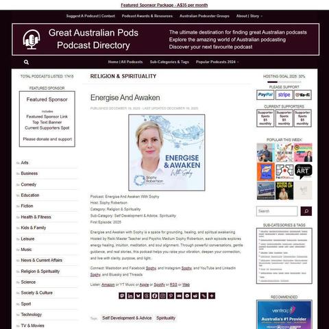 Energise And Awaken With Sophy
Screenshot of the podcast listing on the Great Australian Pods website
