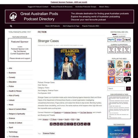 Stranger Cases
Screenshot of the podcast listing on the Great Australian Pods website