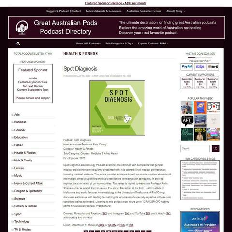 Spot Diagnosis
Screenshot of the podcast listing on the Great Australian Pods website