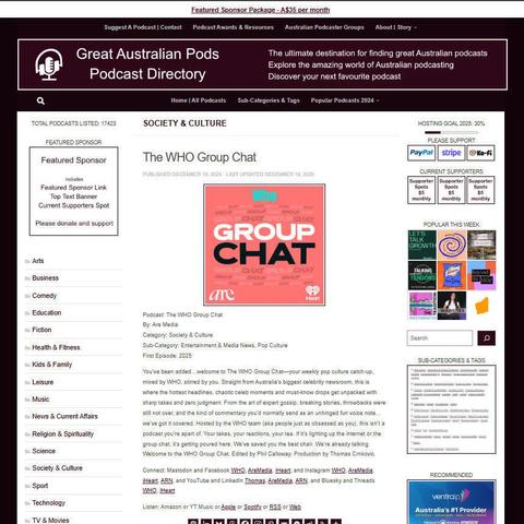 The WHO Group Chat
Screenshot of the podcast listing on the Great Australian Pods website