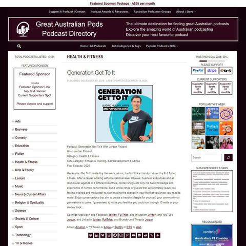 Generation Get To It With Jordan Pickard
Screenshot of the podcast listing on the Great Australian Pods website