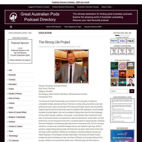 The Strong Life Project Podcast
Screenshot of the podcast listing on the Great Australian Pods website