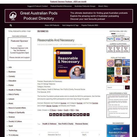 Reasonable And Necessary
Screenshot of the podcast listing on the Great Australian Pods website