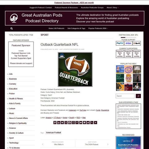 Outback Quarterback NFL (Australia)
Screenshot of the podcast listing on the Great Australian Pods website