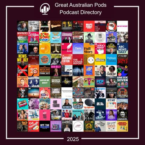 Screenshot showing the 100 most popular podcasts on Great Australian Pods in 2025