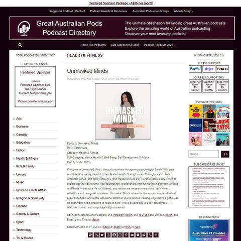 Unmasked Minds
Screenshot of the podcast listing on the Great Australian Pods website