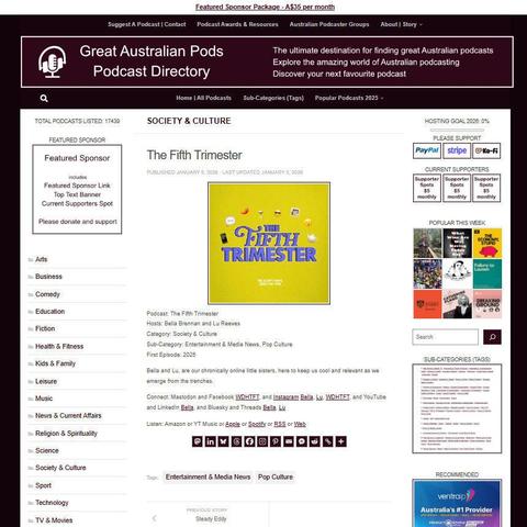 The Fifth Trimester
Screenshot of the podcast listing on the Great Australian Pods website