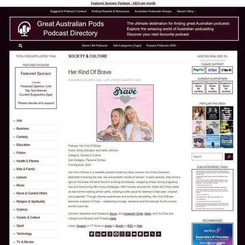 Her Kind Of Brave
Screenshot of the podcast listing on the Great Australian Pods website