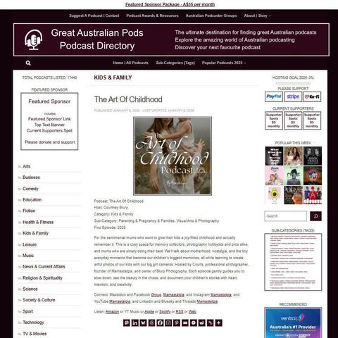 The Art Of Childhood 
Screenshot of the podcast listing on the Great Australian Pods website