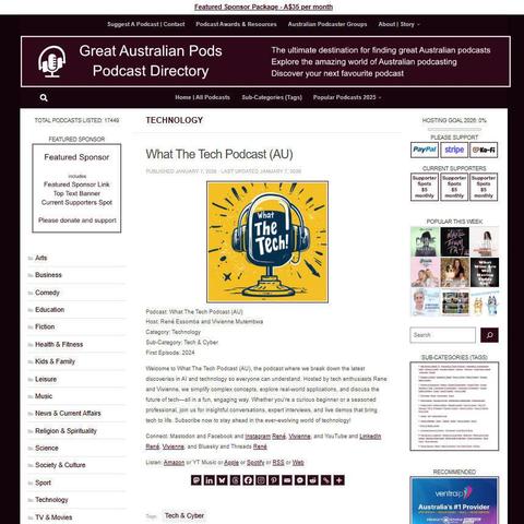 What The Tech Podcast (AU)
Screenshot of the podcast listing on the Great Australian Pods website