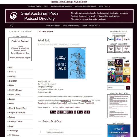 Grid Talk
Screenshot of the podcast listing on the Great Australian Pods website