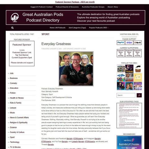 Everyday Greatness
Screenshot of the podcast listing on the Great Australian Pods website