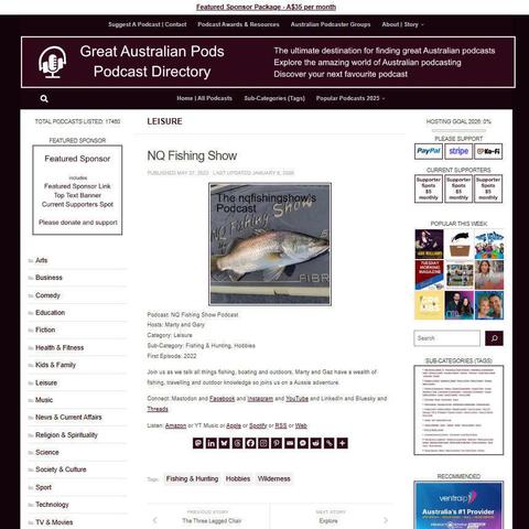 NQ Fishing Show Podcast 
Screenshot of the podcast listing on the Great Australian Pods website