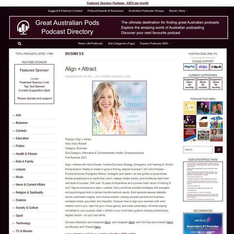 Align + Attract
Screenshot of the podcast listing on the Great Australian Pods website