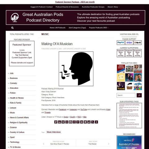 Making Of A Musician
Screenshot of the podcast listing on the Great Australian Pods website