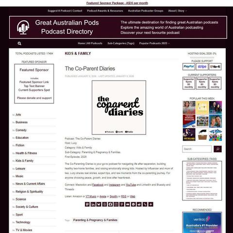 The Co-Parent Diaries
Screenshot of the podcast listing on the Great Australian Pods website