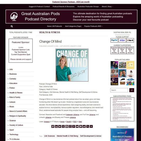 Change Of Mind
Screenshot of the podcast listing on the Great Australian Pods website